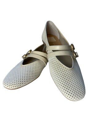 Dolce Vita Baylee Flats | Women's 9 Perforated Mary Janes with Gold Buckles